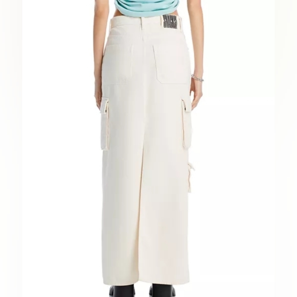 Mother Snacks Natural Ivory Off White The Fun Dip Denim Cargo Skirt Size 29 - Picture 2 of 11